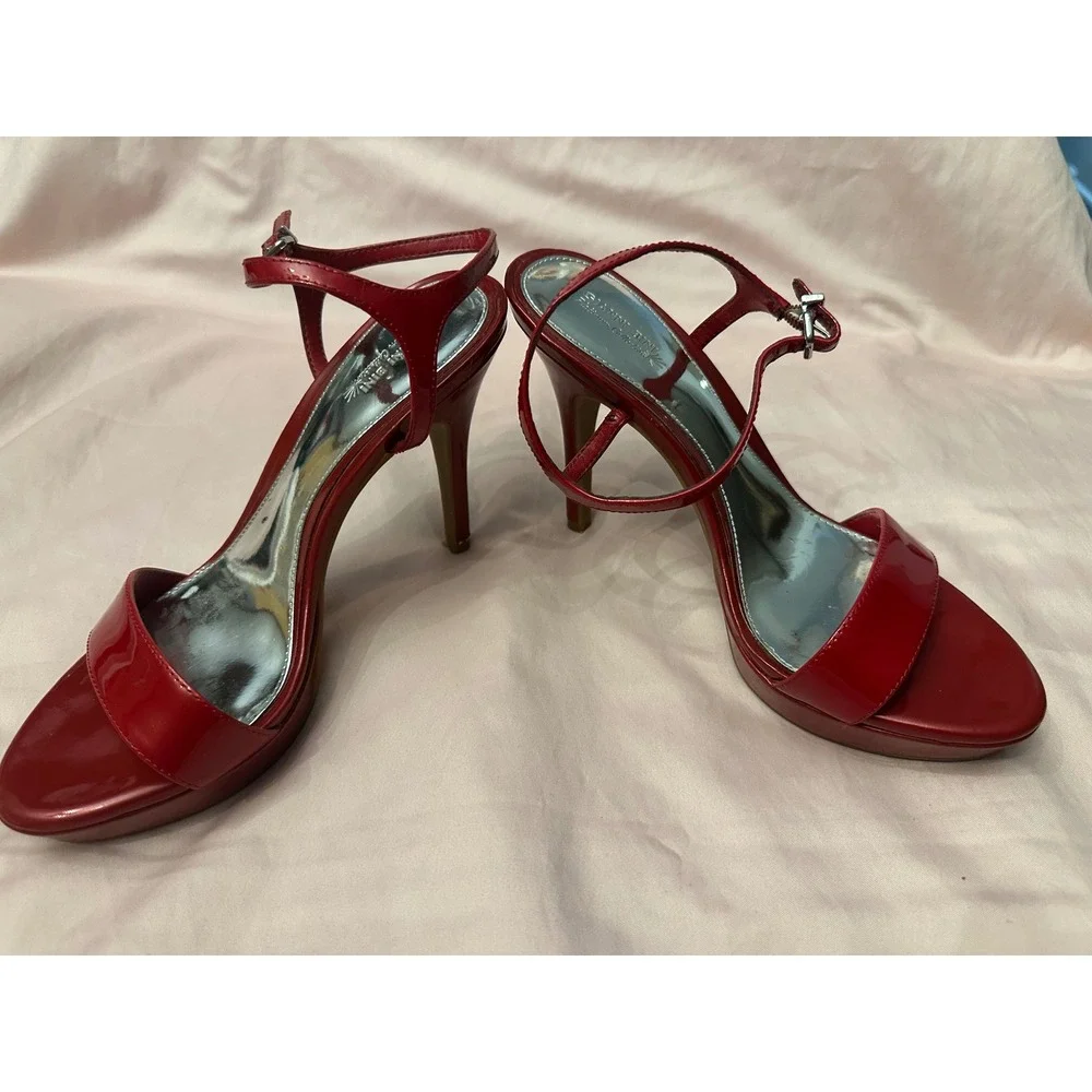 Gianni Bini Red Patent Leather Platform Ankle Strap Stiletto Heels Sandals